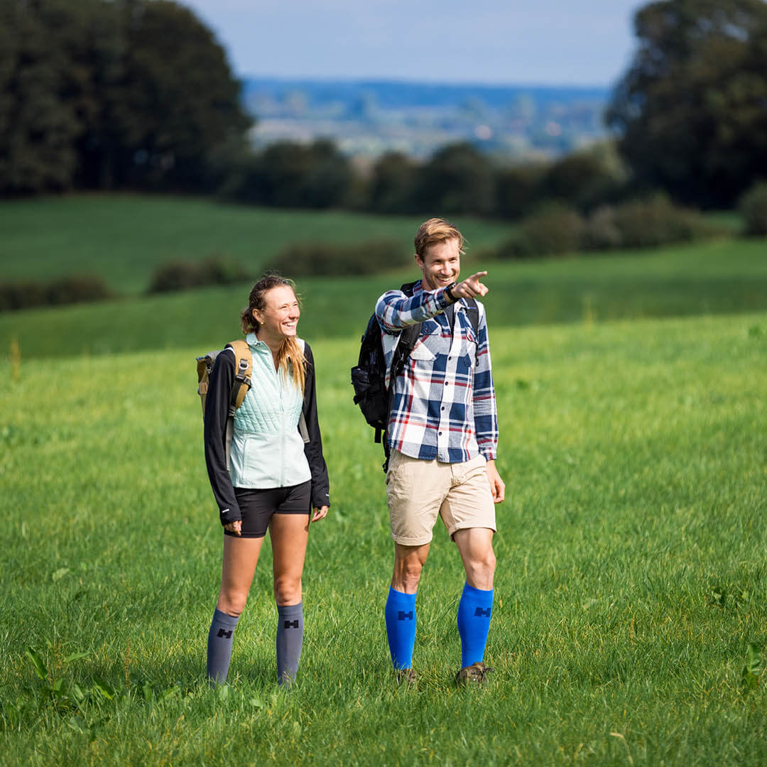Chaussettes de compression pour la marche bleues