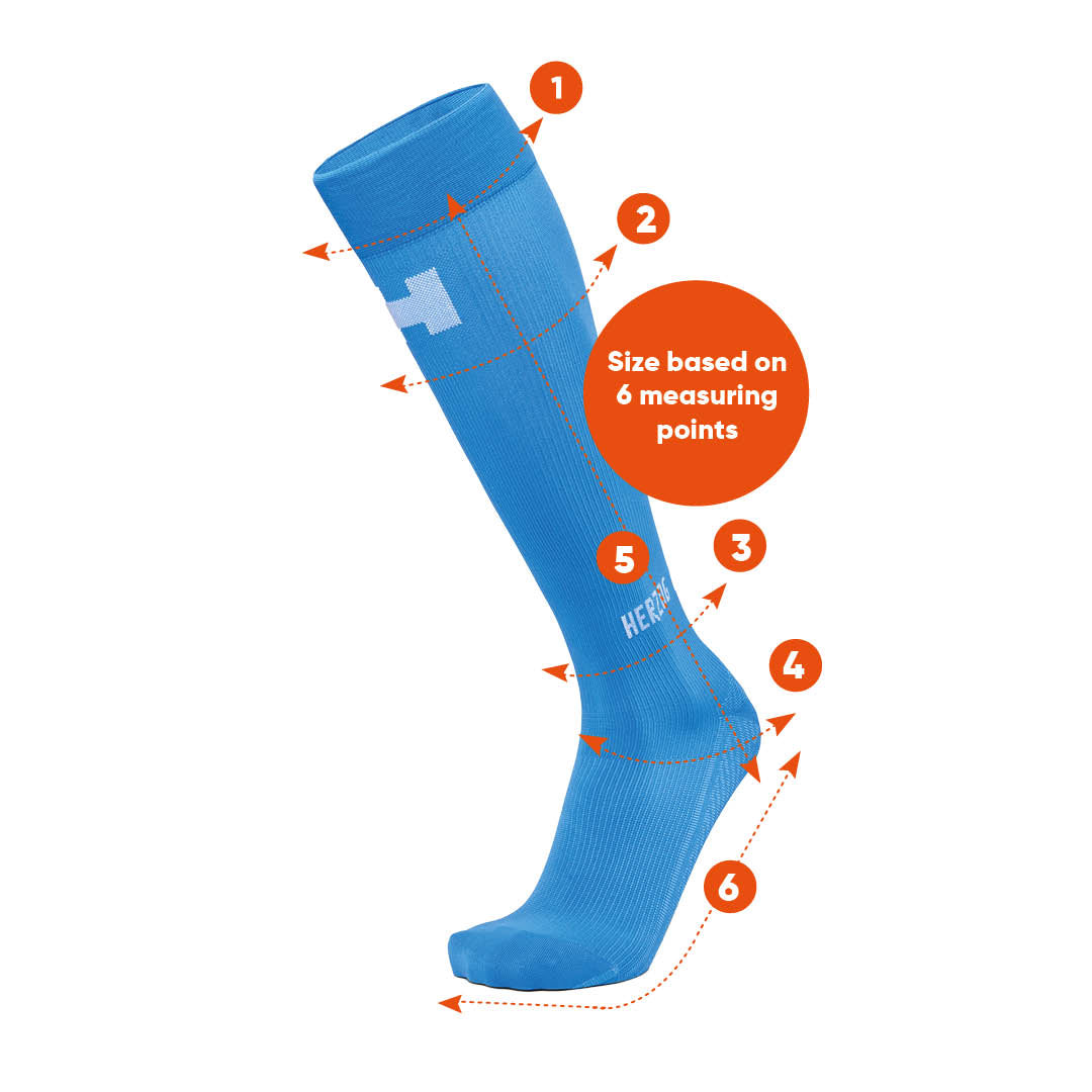 blauwe compressiekous met 6 meetpunten